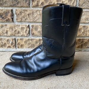 Vintage 1994 Tony Lama Roper Cowboy Boots Men 10 B Black Leather Western Pull On